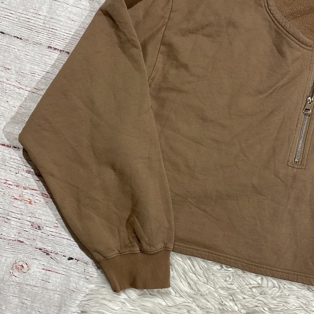 Good American Brown Quarter Zip Athletic Crop Pullover Sweater 4X | Athleisure - Picture 3 of 9